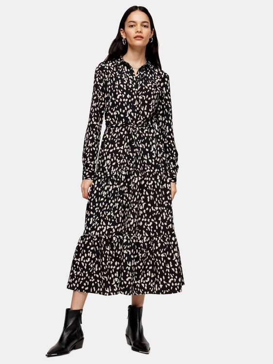 TOPSHOP CZARNA SUKIENKA MIDI WE WZORY