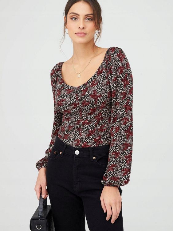 V BY VERY RUCHED LONG SLEEVE TOP - MULTI   40