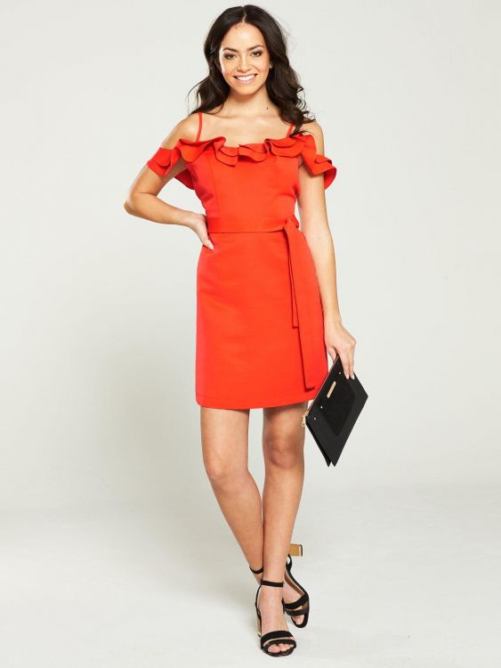 RIVER ISLAND SUKIENKA ORANGE Z FALBANKAMI   34