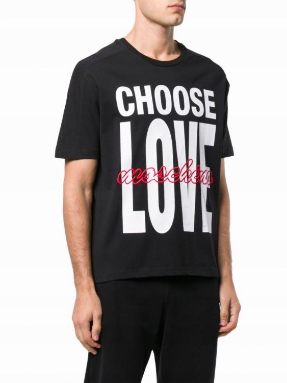 LOVE MOSCHINO CZARNY T-SHIRT Z NADRUKIEM   XL