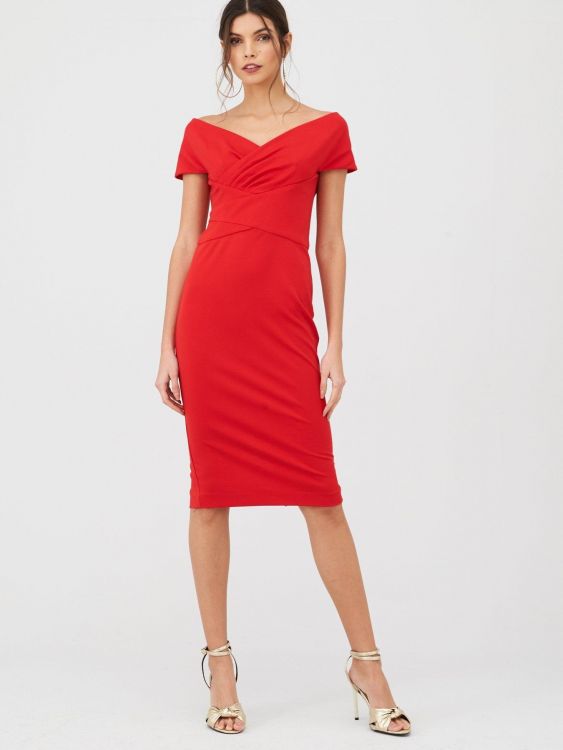 V BY VERY RUCHED FRONT PENCIL DRESS