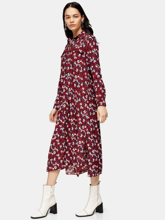 TOPSHOP BORDOWA KOSZULOWA SUKIENKA W PRINT