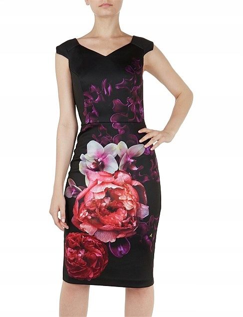 TED BAKER CZARNA SUKIENKA W KWIATY  XL