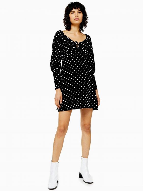 TOPSHOP CZARNA SUKIENKA W GROCHY