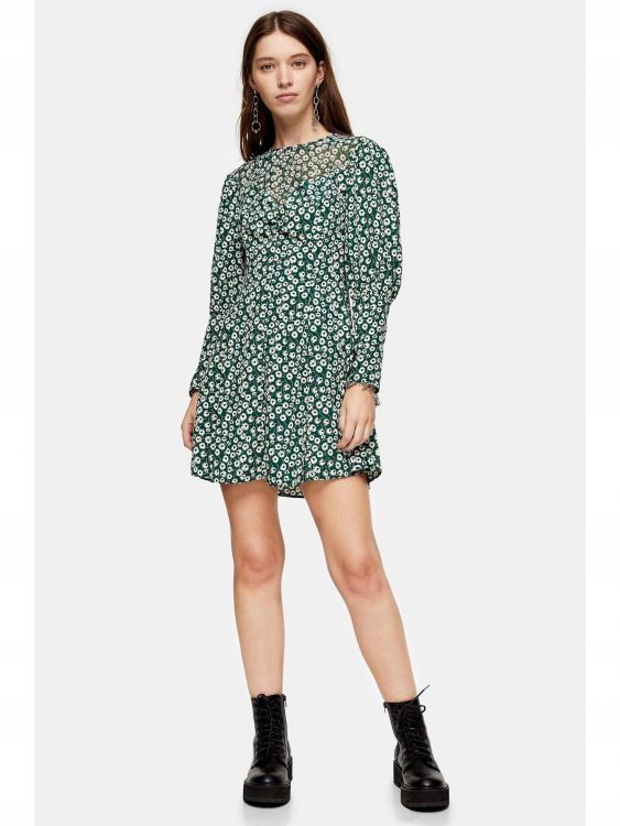 TOPSHOP ZIELONA MINI SUKIENKA W KWIATKI  42